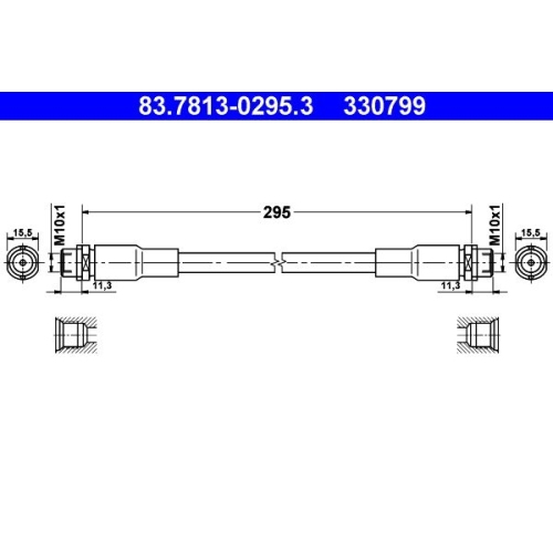 Bremsschlauch ATE 83.7813-0295.3 f&uuml;r SKODA VAG, Vorderachse