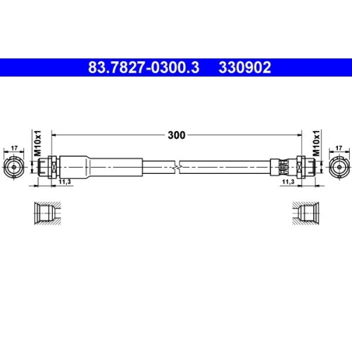 Bremsschlauch ATE 83.7827-0300.3 f&uuml;r FORD MAZDA, Hinterachse