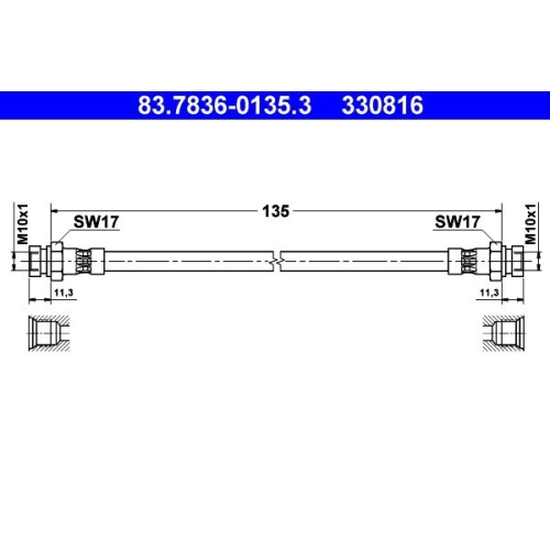 Bremsschlauch ATE 83.7836-0135.3 f&uuml;r SEAT VAG, Hinterachse