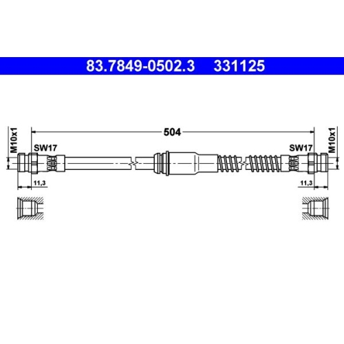 Bremsschlauch ATE 83.7849-0502.3 f&uuml;r SKODA VAG, Vorderachse
