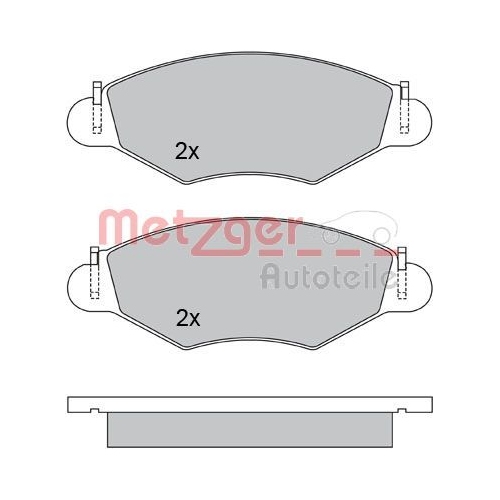 Bremsbelagsatz, Scheibenbremse METZGER 1170059 f&uuml;r CITRO&Euml;N PEUGEOT, Vorderachse