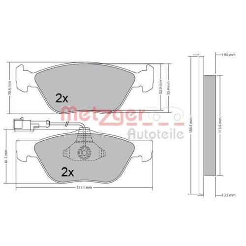 Bremsbelagsatz, Scheibenbremse METZGER 1170321 f&uuml;r ALFA ROMEO FIAT LANCIA