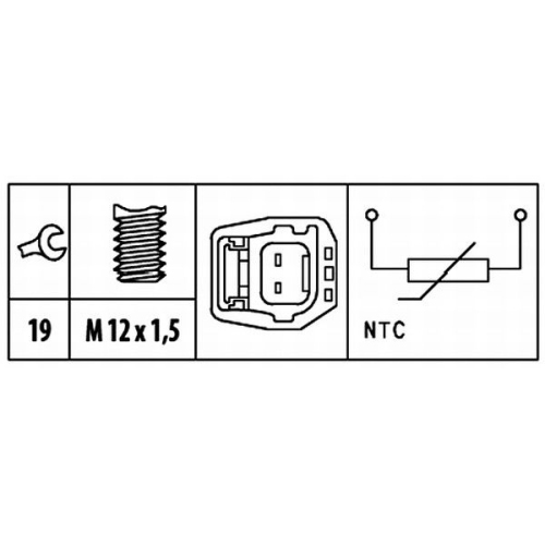 Sensor, K&uuml;hlmitteltemperatur HELLA 6PT 009 309-461 f&uuml;r VOLVO, oben, vorne
