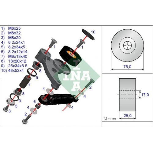 Reparatursatz, Spannarm-Keilrippenriemen INA 533 0118 10 f&uuml;r AUDI SKODA VW