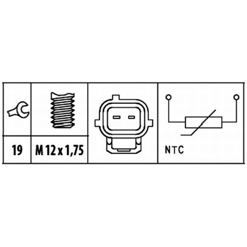 Sensor, K&uuml;hlmitteltemperatur HELLA 6PT 009 309-411 f&uuml;r FORD, Zylinderkopf, innen