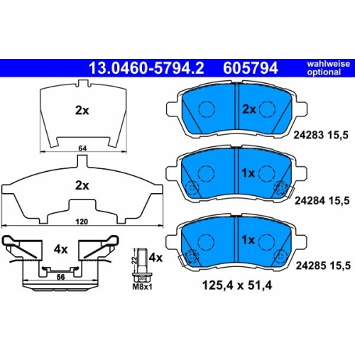 Bremsbelagsatz, Scheibenbremse ATE 13.0460-5794.2 f&uuml;r DAIHATSU MAZDA SUZUKI