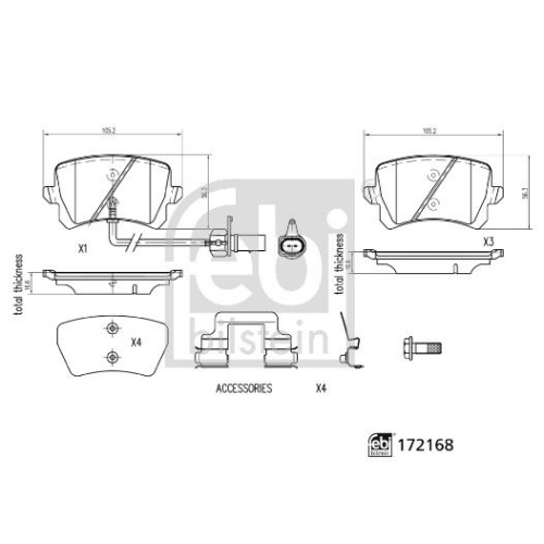 Bremsbelagsatz, Scheibenbremse FEBI BILSTEIN 172168 f&uuml;r AUDI, Hinterachse