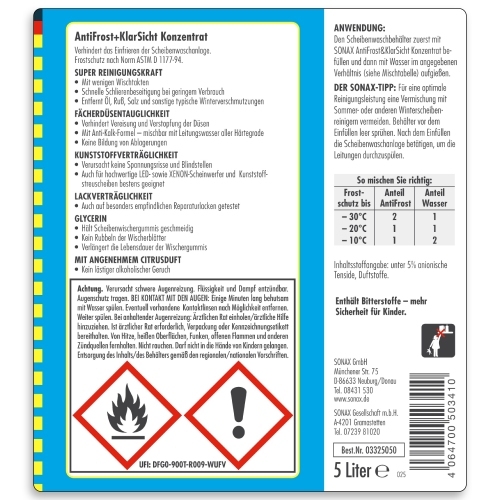 SONAX 03325050 AntiFrost+Klarsicht Konzentrat Citrus 1x5l