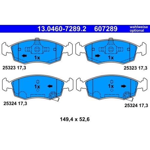 Bremsbelagsatz, Scheibenbremse ATE 13.0460-7289.2 f&uuml;r FIAT, Vorderachse