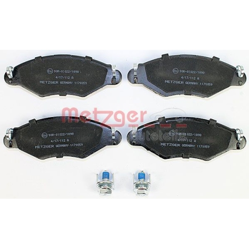 Bremsbelagsatz, Scheibenbremse METZGER 1170059 f&uuml;r CITRO&Euml;N PEUGEOT, Vorderachse
