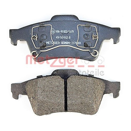 Bremsbelagsatz, Scheibenbremse METZGER 1170080 f&uuml;r NISSAN RENAULT, Hinterachse