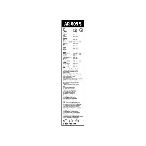 Bosch Wischblattsatz AR605S 3 397 007 504 Wischerblatt